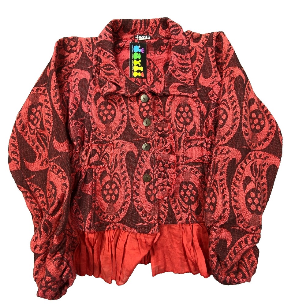 Vintage Boho Festival Jacket XL Red Artisan Hippie Nepal Tribal 100% Cotton Coat